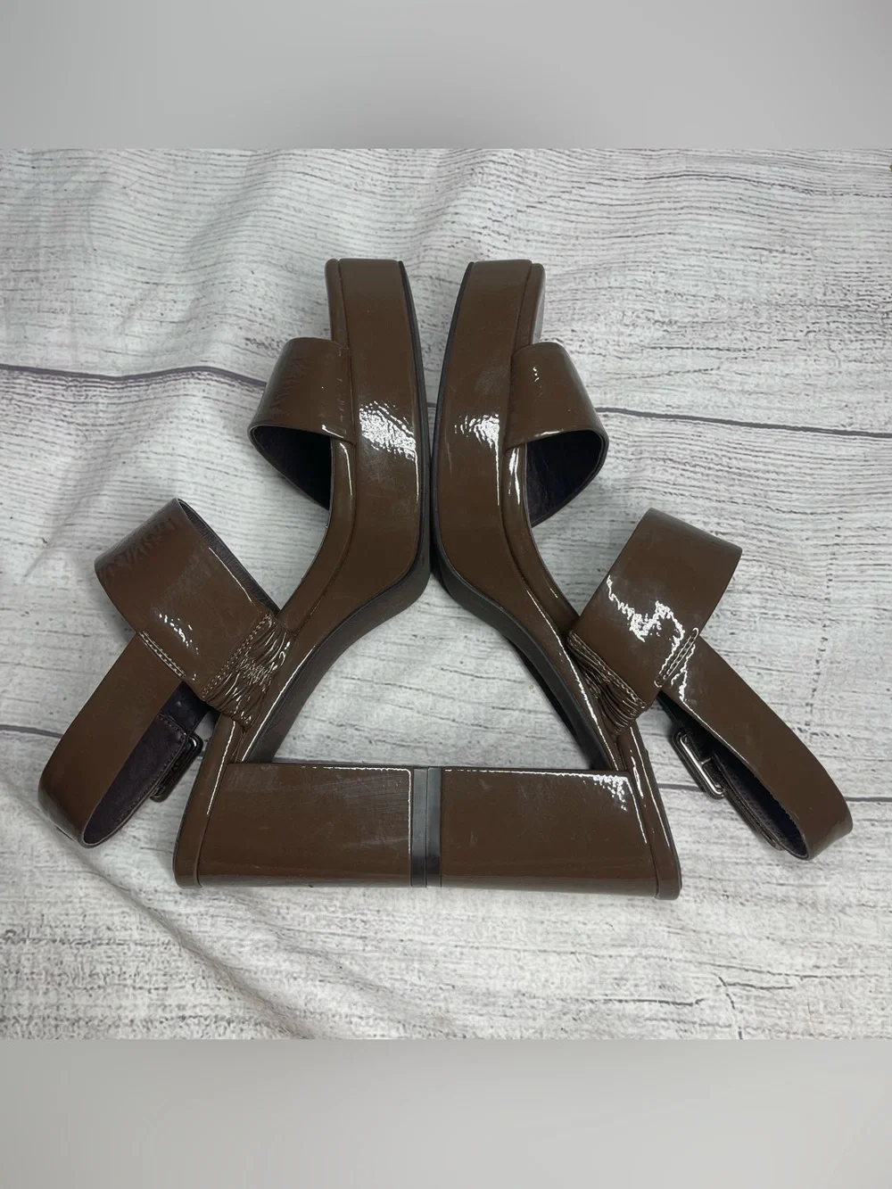 Jeffrey Campbell Women’s 9 Ammaly Brown Patent Leather Platform Slingback Sandal